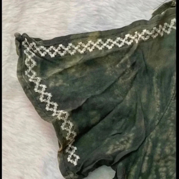 Green Tie‎ Dye Cropped Blouse Embroidered Tassels Peasant Boho Fairycore Small - Picture 7 of 12